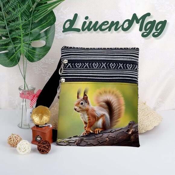 Squirrel Crossbody Bag Ethnic Pattern Small Wallet Phone Case Adjustable Strap - Picture 4 of 7
